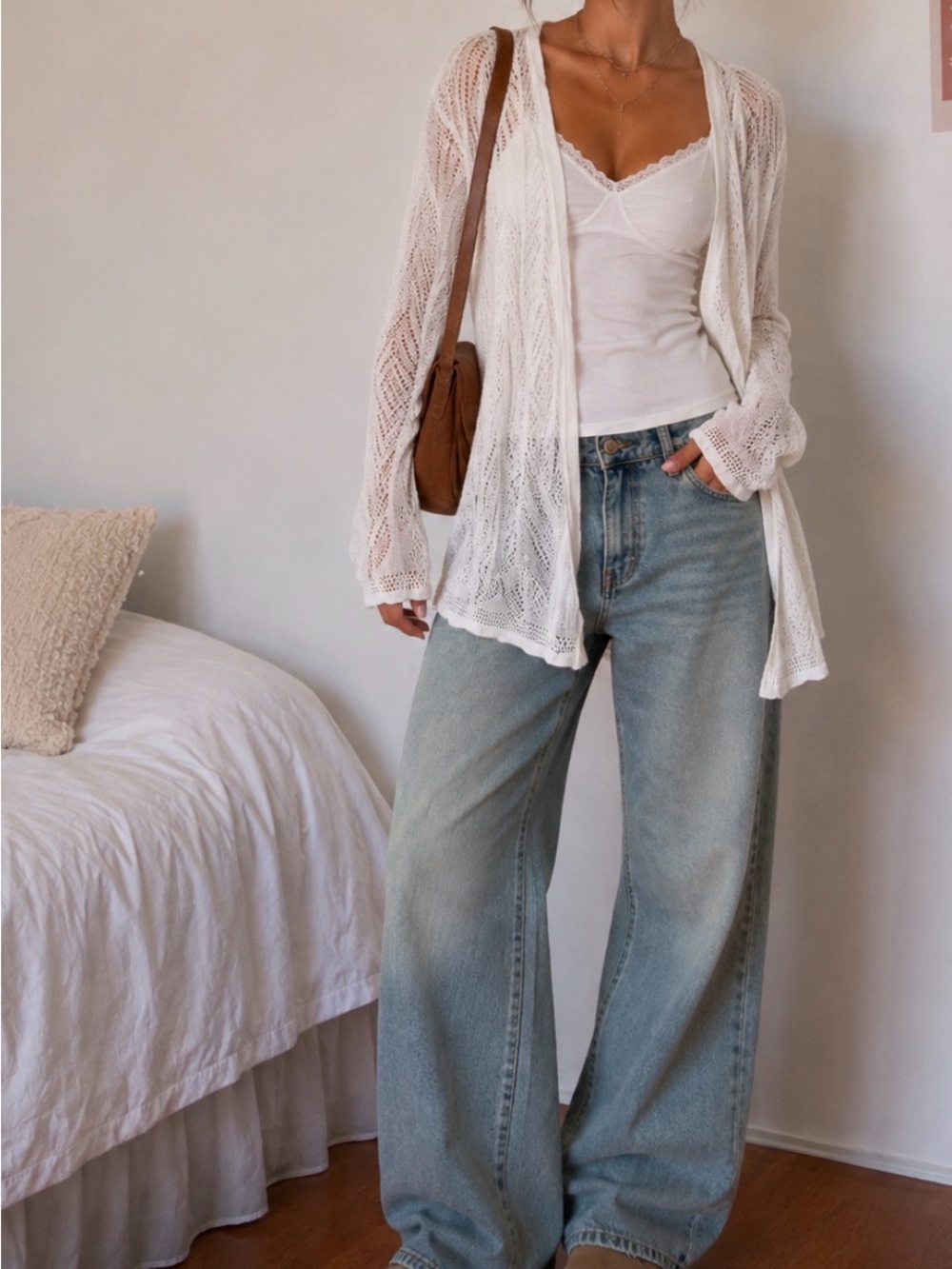 Lightweight White Knit Duster/Cardigan - Women